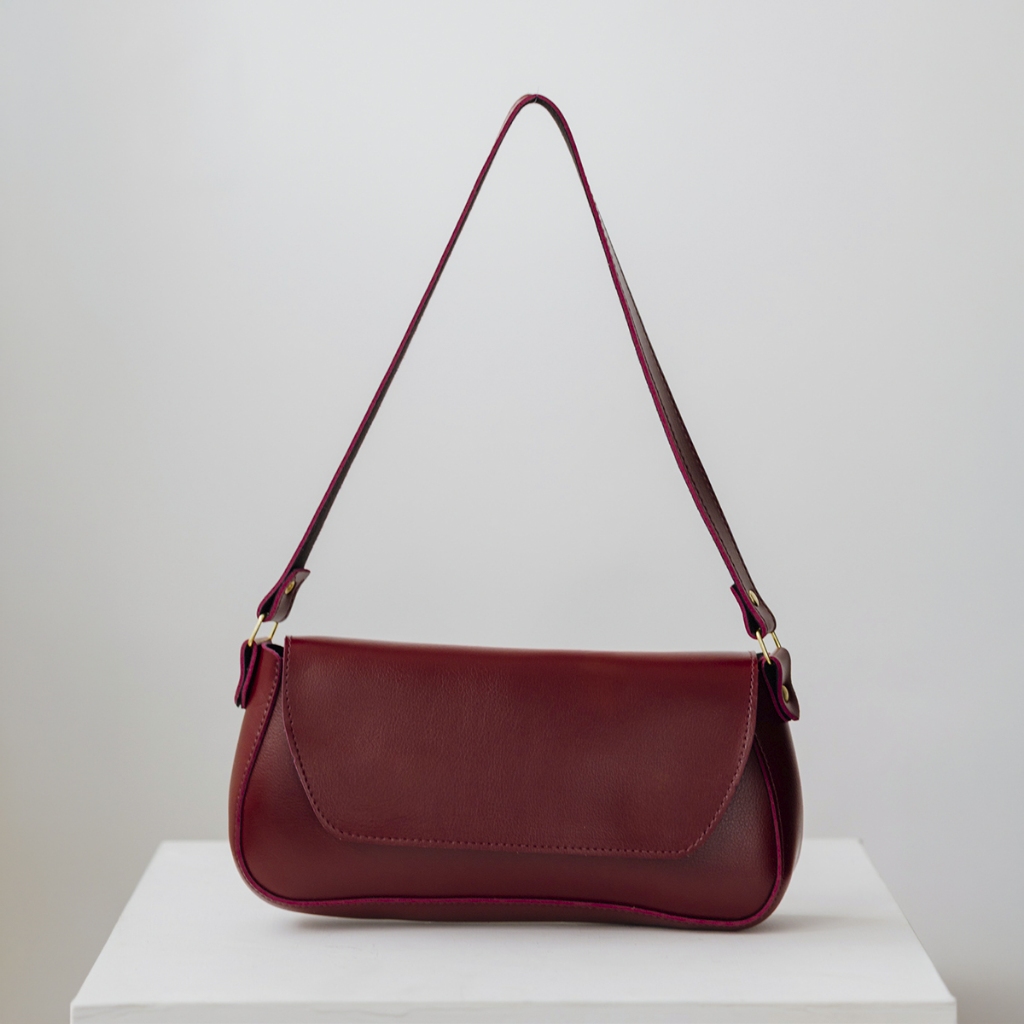 Bolsa Feminina Baguete Vinho Bordô Alça De Ombro Fina Estilosa E Casual