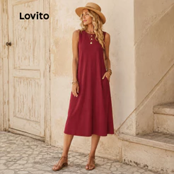 Lovito Vestido Casual Com Bolsos Amplo Lisa para Mulheres DRB619BRL649