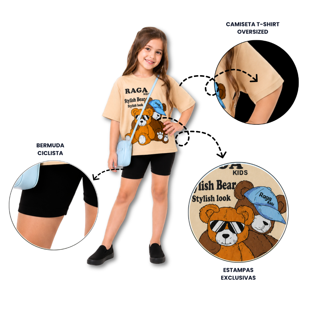 Kit 3 Conjuntos Infantil Juvenil Menina Verão T-SHIRT OVERSIZED 3 Blusas + 3 Shorts Sortidos Tam 1 ao 14 · foto 2