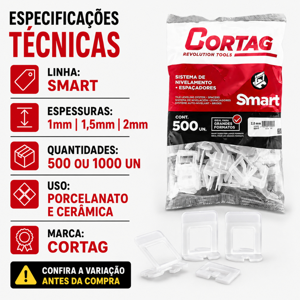 Espaçador Nivelador Cortag Smart 1mm 500 ou 1000 Peças para Piso Porcelanato Cerâmica Assentamento — imagem 2 de 2