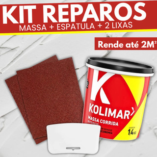 Massa Corrida PVA Kolimar 1,4kg + 2 Lixas de Parede 120 + Aplicador Reparo