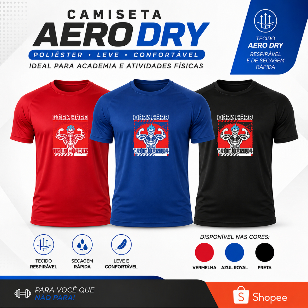 Camiseta Masculina Básica 100% Poliéster Dry Aero Academia Respirável Train Harder