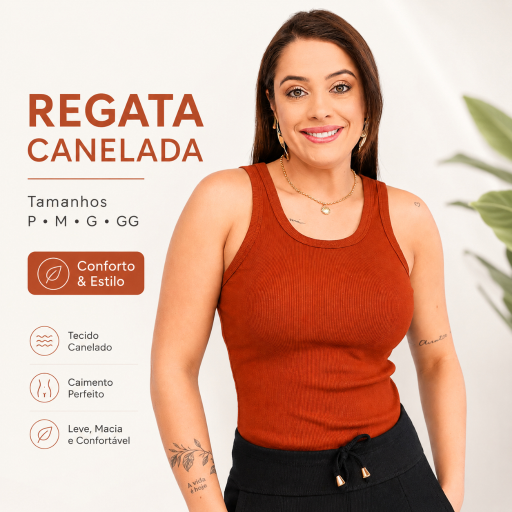 Regata Feminina Canelada Algodão com Elastano Blusa Básica Conforto e Versatilidade