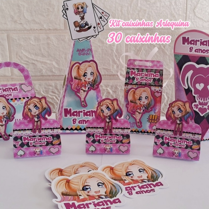 30 Lembrancinhas Caixinhas Aniversário Arlequina Festa Infantil