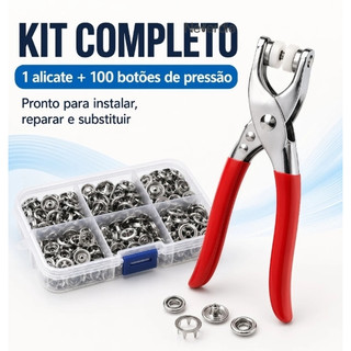 Kit Alicate Aplicador Com 100 Botões De Metal Pressão Para Costura Roupa