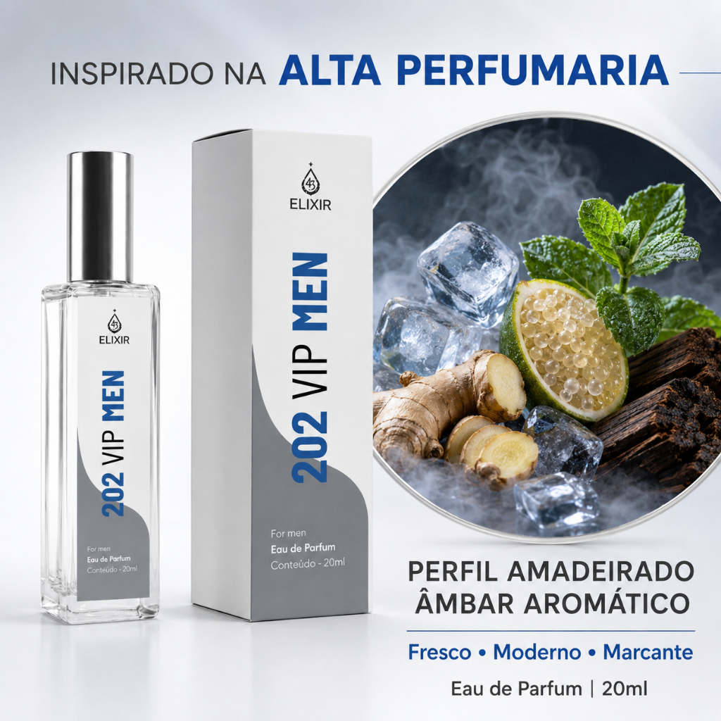 Perfume Masculino 202 VIP Men Eau de Parfum 20ml Inspirado na Alta Perfumaria | Elixir 43