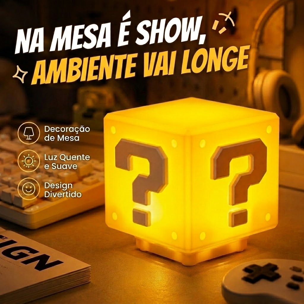 Luminária De Bloco Musical Com Som Cubo Interativo Super Mario Quarto Abajur Mesa Cabeceira Infantil Gamer