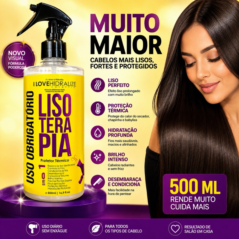 Protetor Térmico Lisoterapia 500ml USO OBRIGATÓRIO 10 em 1 Capilar Finalizador Liso Extremo
