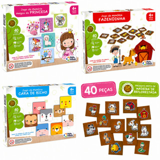 Jogo da Memória Infantil 40 Peças Madeira Brinquedo Educativo Didático