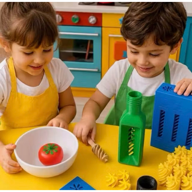 Kit Comidinha Macarrão Interativo Educativo Montessori Sensorial Coordenação Motora Cozinha Brinquedo Infantil Divertido