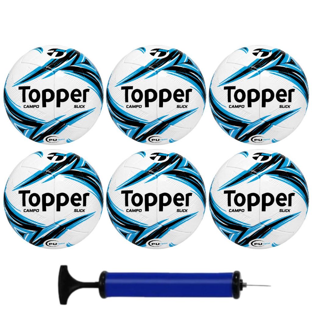 Kit Caixa 6 Bolas Campo Topper + 1 Bomba de Ar