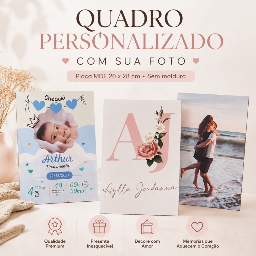 Quadro Personalizado com Foto em MDF 20x28 cm Placa Decorativa de Parede Sem Moldura