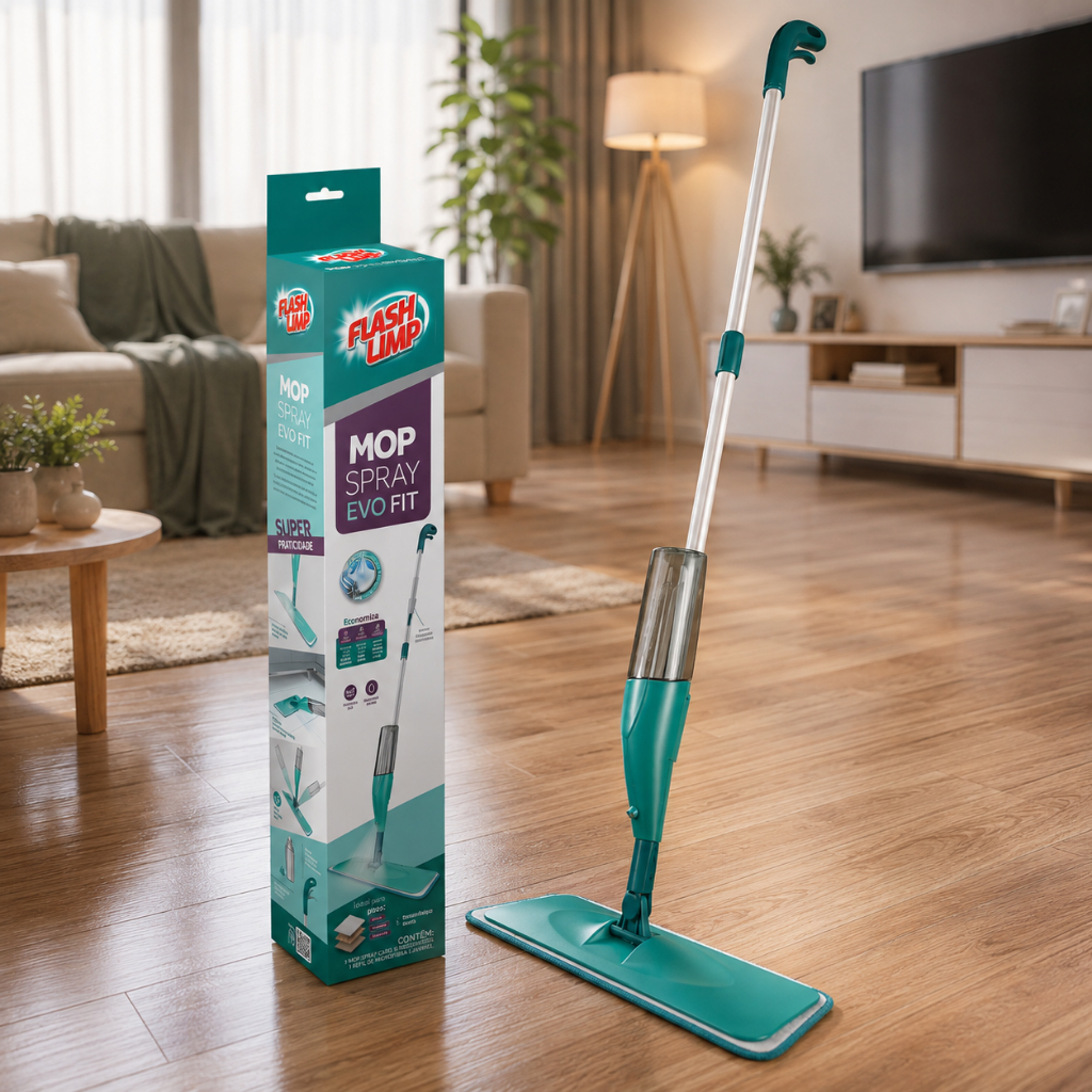 Imagem Mop Spray Flash Limp Evo Fit Verde com Reservatório e Cabo, Limpeza Prática para Pisos e Uso Diário