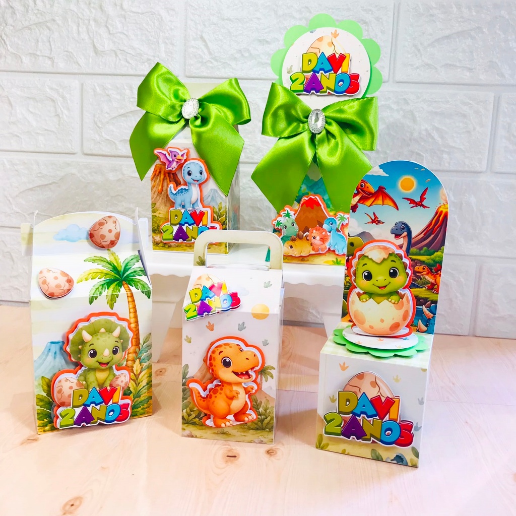 Kit Caixas Personalizadas Luxo  Com Apliques 3D Dinossauros Baby Lembrancinha De Festa Infatil Aniversário