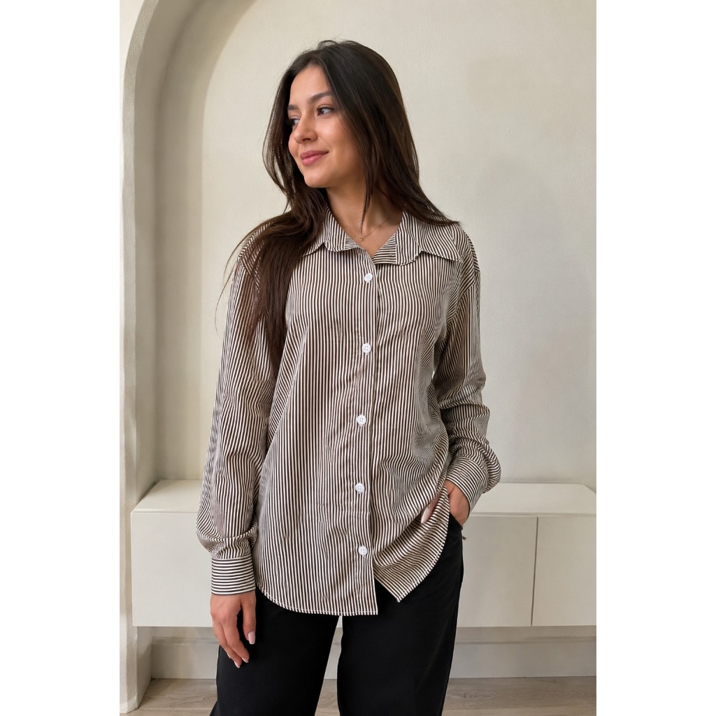 Camisa Social Feminina Listrada Manga Longa – Elegante, Sofisticada e Moderna