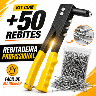 Rebitadeira Manual Profissional Alicate Rebitador 4 Bicos + 50 Rebites 2.4-4.8mm