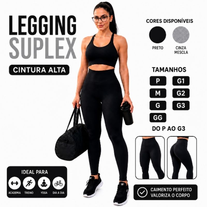 KIT Calça Legging Feminina Suplex Academia Treino Cintura Alta Modeladora  Zero Transparência
