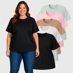 Conjunto 2 Blusa Plus Size Feminina Basica Lisa Algodão Confortavél