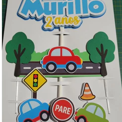 Topo de Bolo Infantil Carrinhos com Nome Personalizado – Festa Trânsito, carros, Ruas e Estradas - ENVIO IMEDIATO