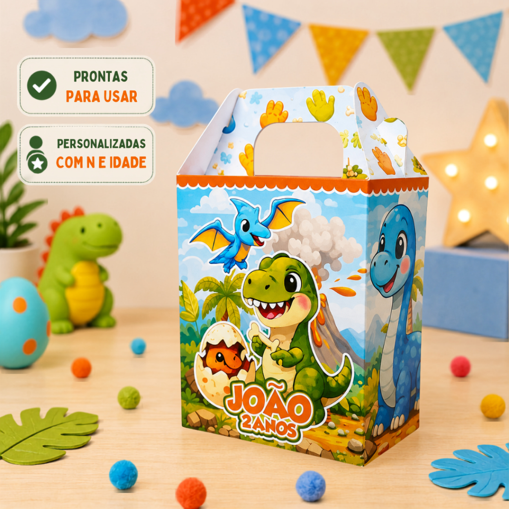 Caixa Maleta Dinossauro Baby Personalizada | Lembrancinha Aniversário | Festa Infantil