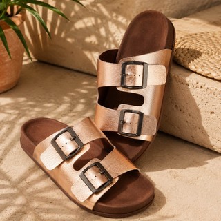 Papete Feminina Slim Chinelo Birken Ajustavel Em Couro Ecologico