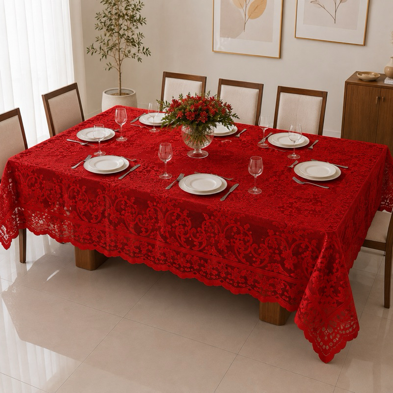 Toalha de Mesa Renda Grossa 2,30m para 6 Cadeiras Decoração Elegante e Sofisticada