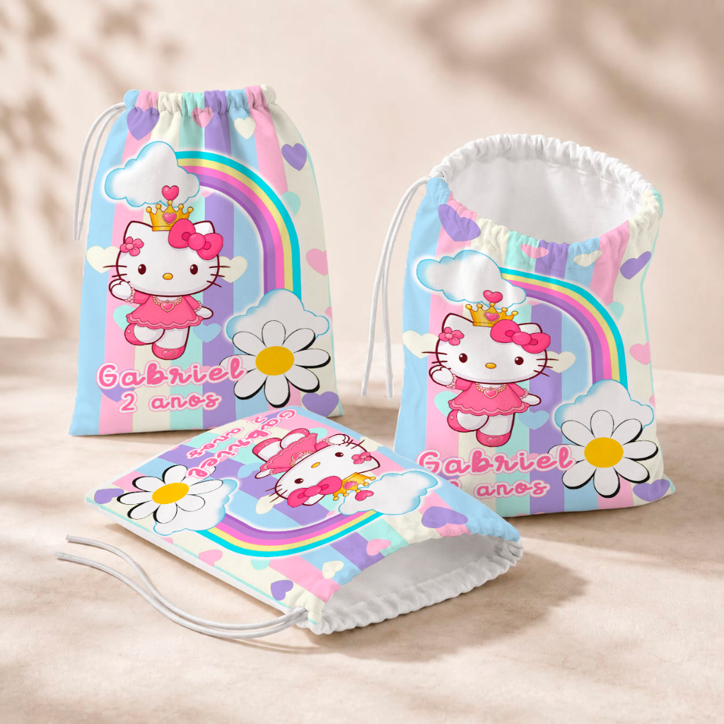 20 Sacolinhas Personalizada Festa Infantil 18x26 Aniversário Lembrancinha Hello Kitty M2