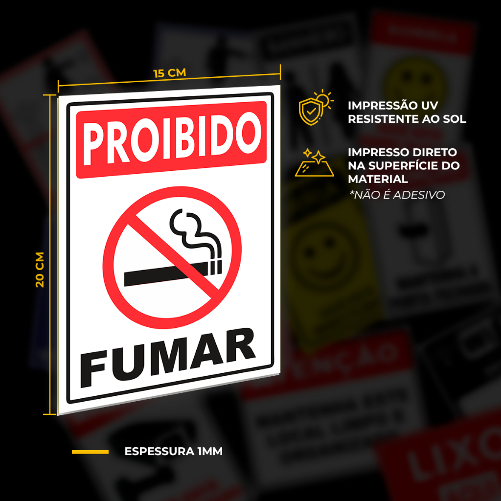 Kit 5 Placas Proibido Fumar Plaquinha Proibido Fumar 5 Unidades - Lei Federal — imagem 2 de 2