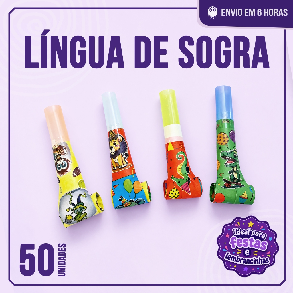 Kit 50 Línguas de Sogra Infantil Lembrancinha Festa Aniversário Sacolinha Surpresa