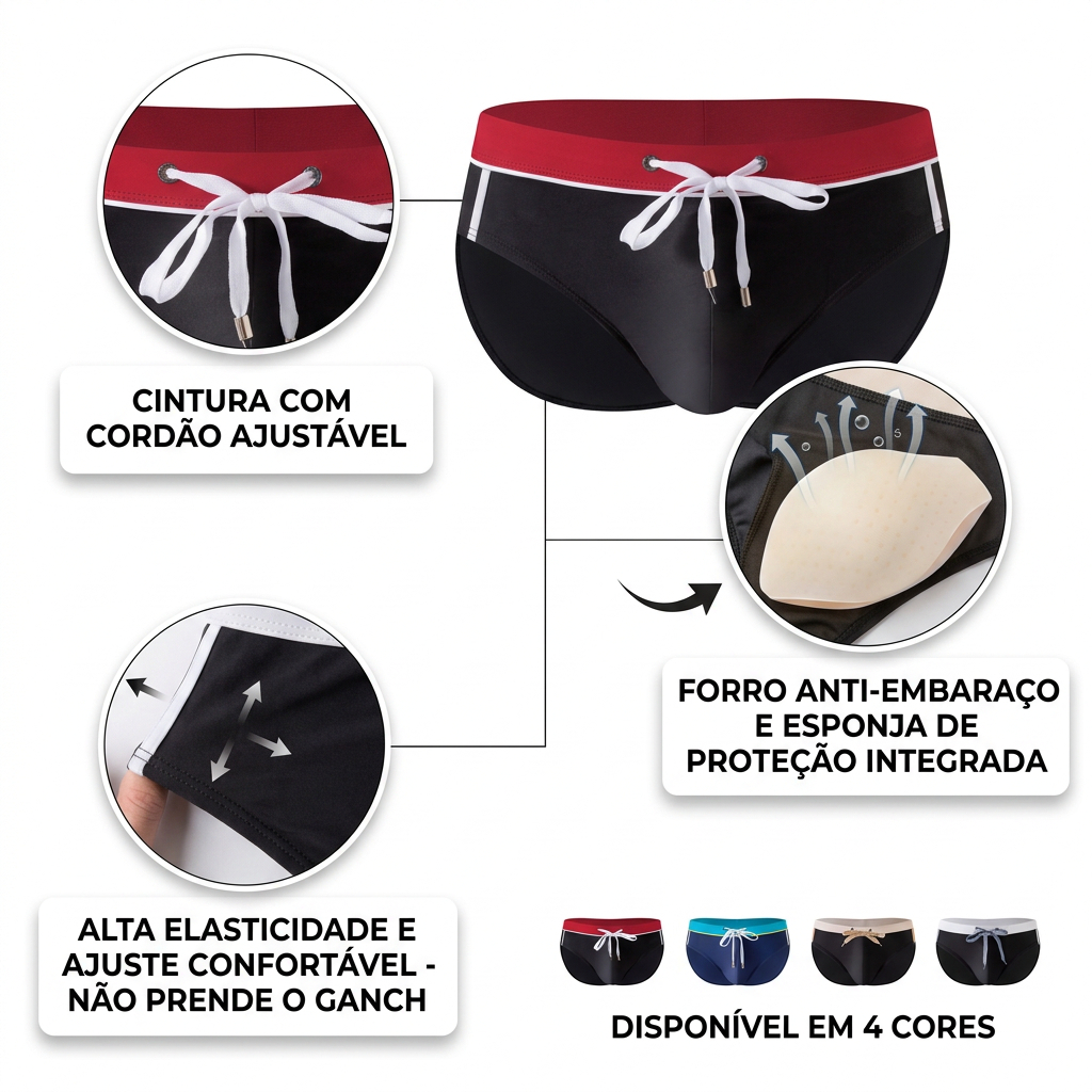 Z&D Lingeries Sungas Masculino Cavadas Cuecas Esportivas Cor Sólida Baix Dye Macia Com Bojo UDL109