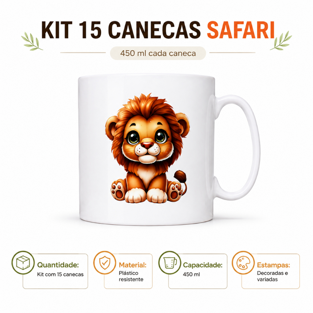 Kit Caneca Safari Animais Bichinhos Lembrancinha Festa Infantil Aniversário Decoração Presente 450 ml — imagem 2 de 2