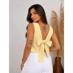 Blusa Feminina Marrant Regata Elegante Decote V nas Costas com Laço Moda Feminina