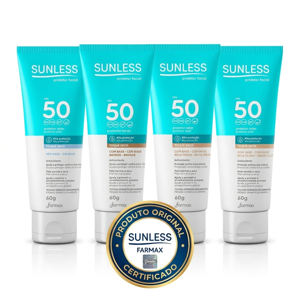 Protetor Solar Facial Sunless FPS 50 com Toque Seco e Efeito Base