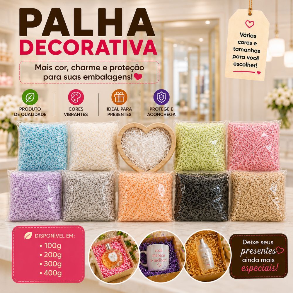 Pacote Palha de Papel Seda Várias Cores - 100g 200g 300g 400g