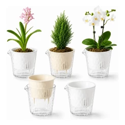 Kit 5 Vasos Autoirrigáveis Com Reservatório Para Plantas Branco Bege