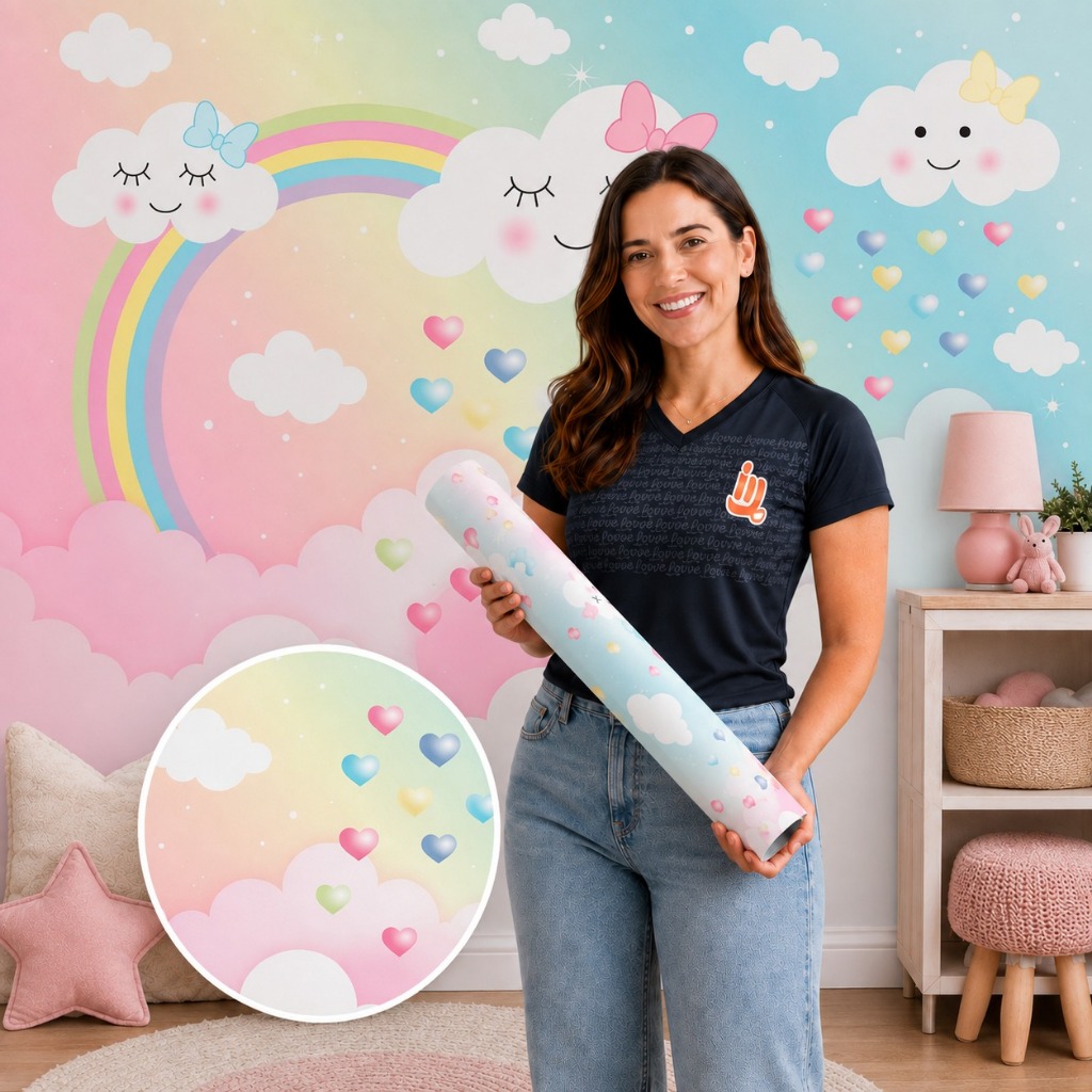 Papel de Parede Autocolante Personalizado Nuvens Chuva de Amor