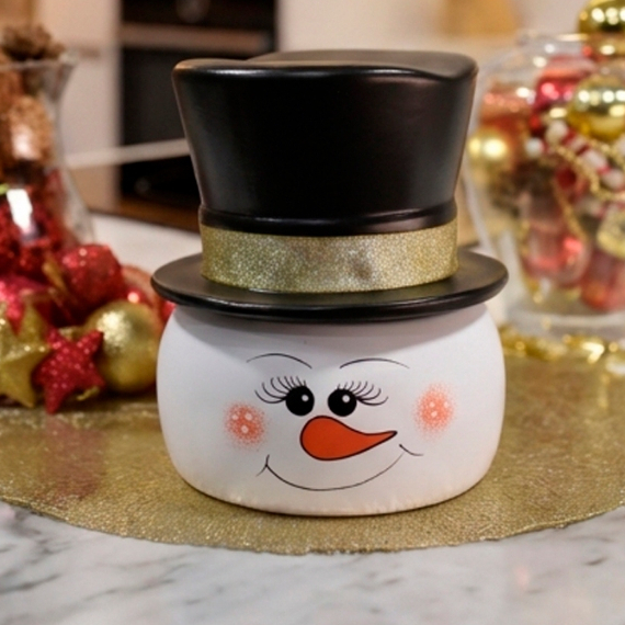 Boneco de Neve com Tampa Enfeite Natal Porta-Doce Cerâmica Decorar Cozinha Decoração Casa Moderno Decorativo Bomboniere