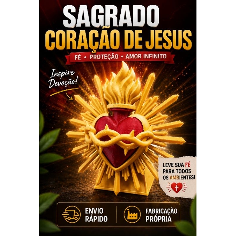 Sagrado Coração de Jesus Decorativo 12cm | Imagem Religiosa | Decoração Católica | Fé e Proteção