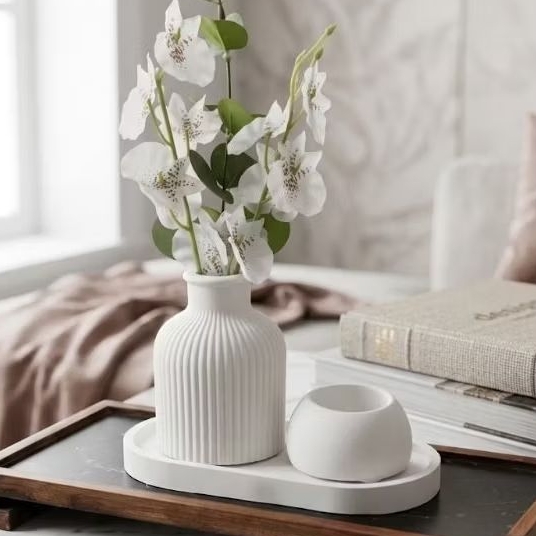 kit decoração 3 pecas / vaso decorativo com planta artificial