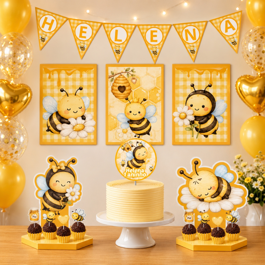 KIT FESTA ABELHINHA - ABELHA/ PERSONALIZADO BOLINHO ANIVERSÁRIO/MESVERSÁRIO/ LEMBRANCINHAS