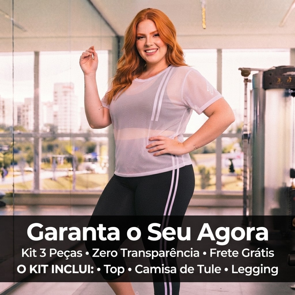 Roupa de Academia Plus Size Feminina Kit Fitness Top Legging Corsário Tule Branca Sem Transparência Treino Conforto