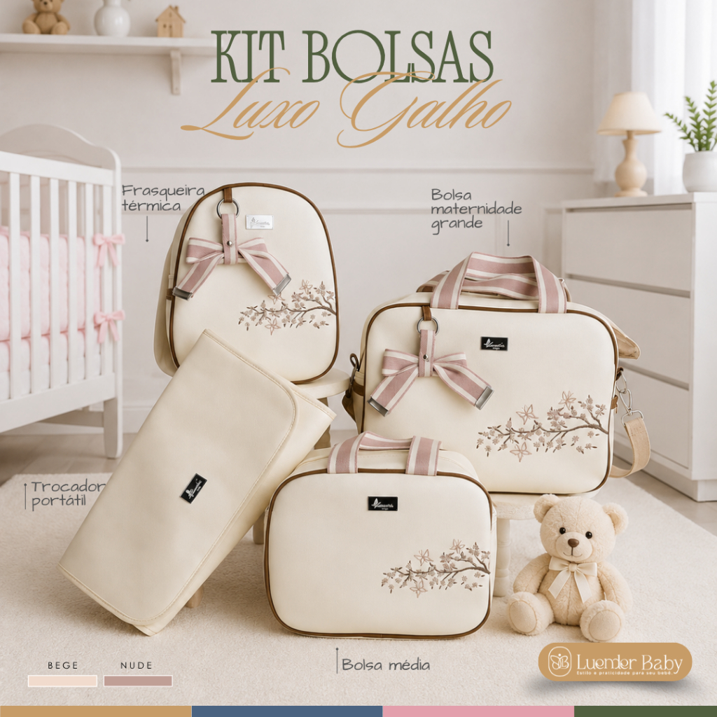 Kit Bolsa Maternidade Mala De Luxo Impermeavel Termica 4 Peças Luender Baby