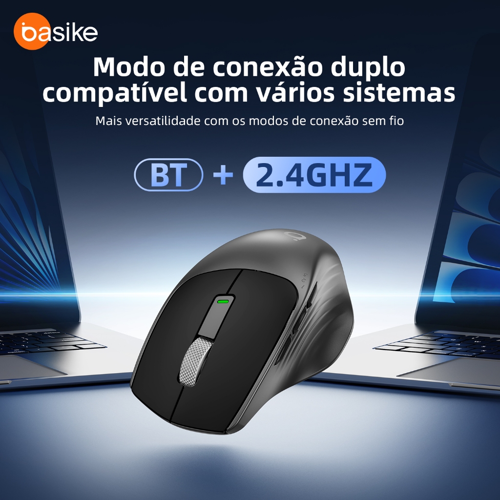 Kivee X Basike Mouse Sem Fio Bluetooth 2.4G Silencioso DPI Ajustável USB-C Ergonomico Bateria 600mAh MOU393 · foto 2