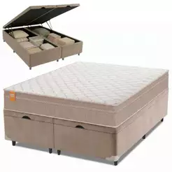 Cama Box Baú Casal Queen Colchão Molas Qatar 158x198x63cm Bege/Branco Inducol - Suporta Até 200 Kg Pessoa