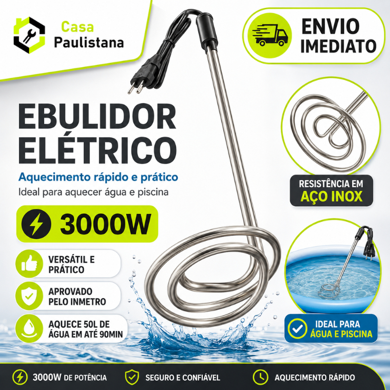 Ebulidor Elétrico Rabo Quente Aquecedor Água Piscina 3000w