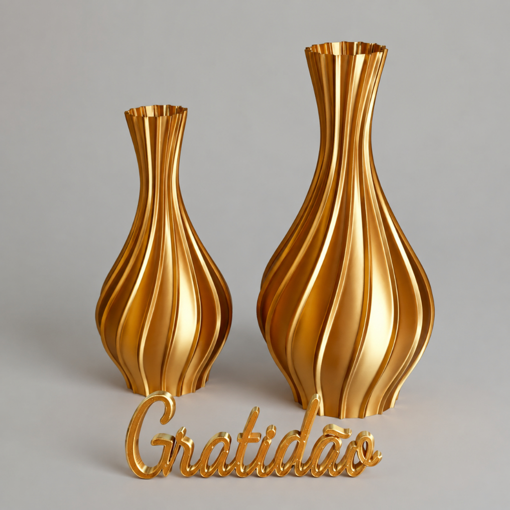 Kit 2 Vasos Decorativos Em Espiral Minimalista com Letreiro Moderno com Decoração Sala Quarto