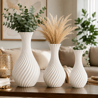 Kit 3 Vasos Decorativos Preto em Espiral Decoração Moderna para Sala e Estante