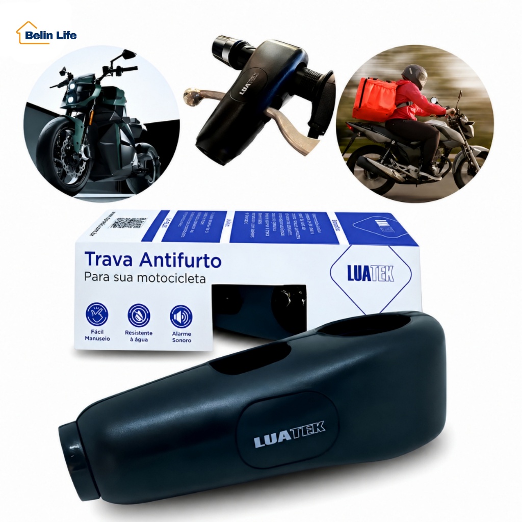 Trava Antifurto para Moto com Alarme 120dB Trava de Disco Sensor de Movimento LUATEK