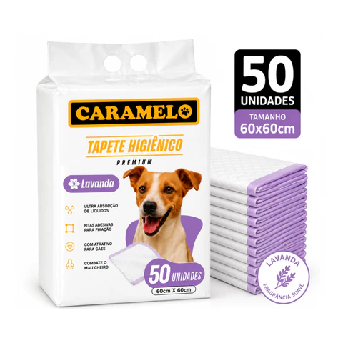 Tapete Higiênico Premium Caramelo Lavanda / Floral - Antiodor Antivazamento - 50 unidades