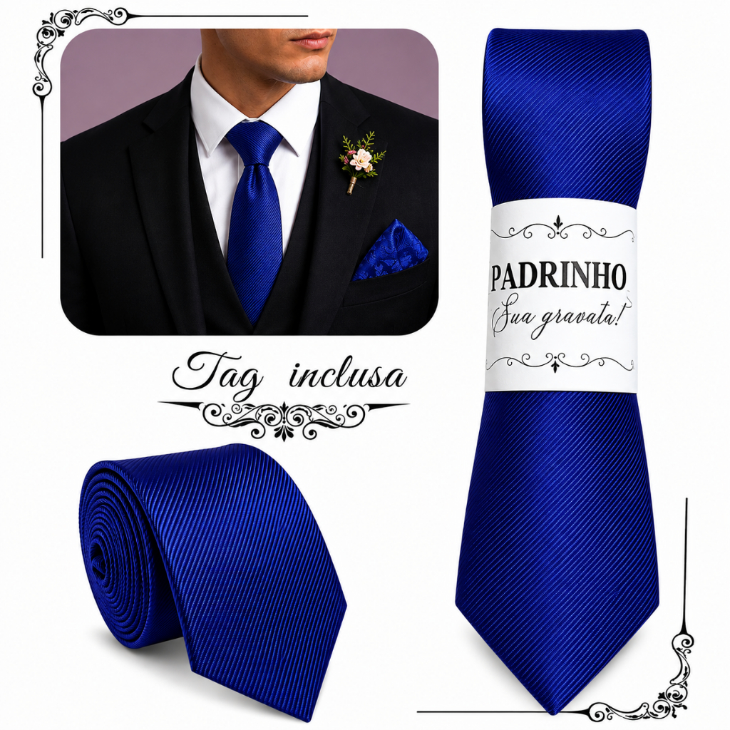 Kit 05 a 20 Gravatas Azul Royal Slim Para Padrinhos e Casamento